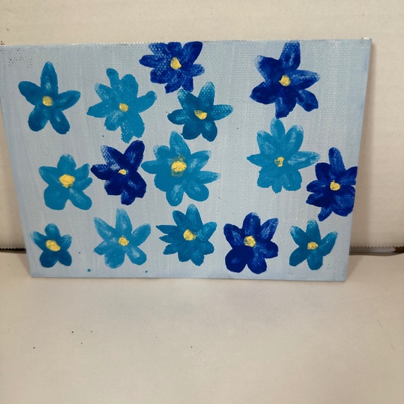Hannah's Abstract Art Other - Hand-painted beautiful light blue floral gouache painting